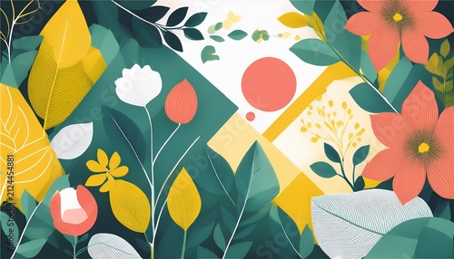 spring floral geometric background abstract nature leaves and flowers