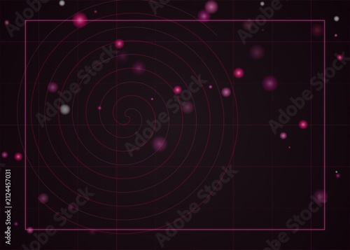 Abstract Digital Background Featuring Concentric Spirals and Glowing Bokeh Light Particles