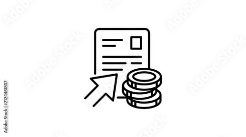 Financial Accounts Receivable Icon: Document, Coins, and Inflow Arrow Representing Incoming Revenue and Collections