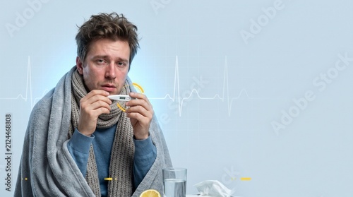 Sick Man Checking Temperature