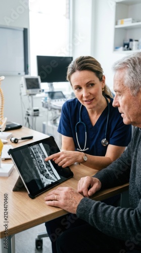 Doctor Explains X-Ray Results To Patient On Tablet