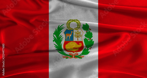 Foto Flag of Peru with fabric textured background