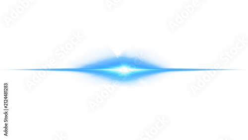 Horizontal blue lens flare light effect as PNG element isolated on transparent background