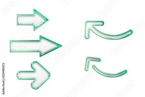 Abstract set of arrows shapes with glass surface textures with featuring realistic on white background.