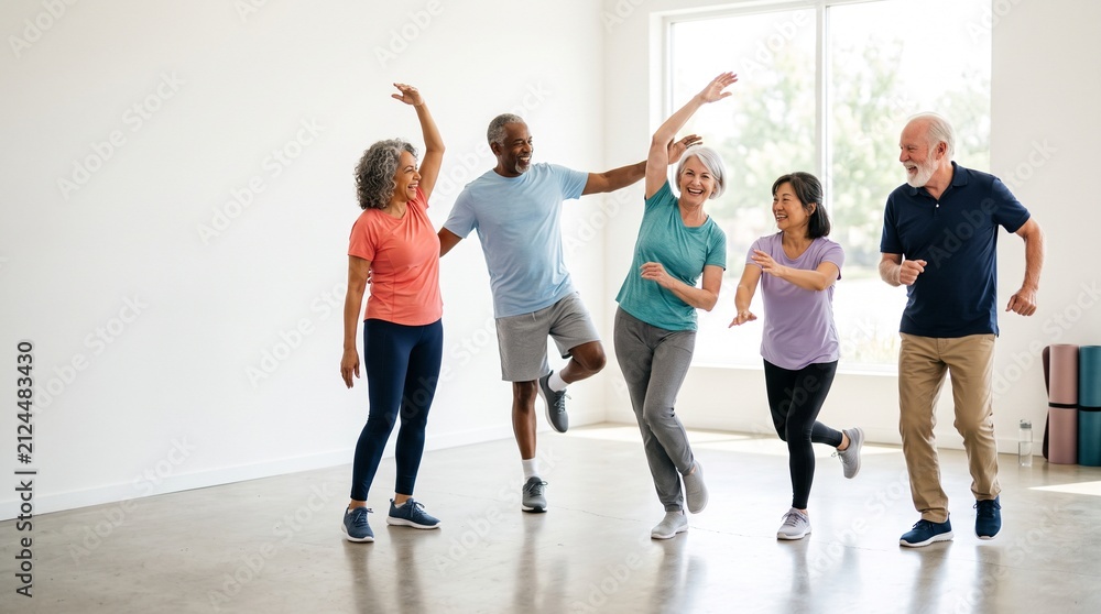 Obraz premium Energetic senior group promoting healthy aging and wellness