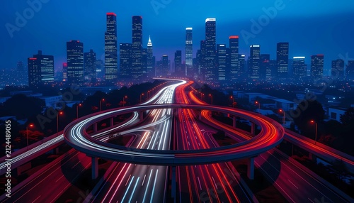 Luxury metropolis skyline featuring cinematic highway and urban architecture