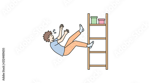 Bild auf Leinwand Man Falling from Ladder with Boxes