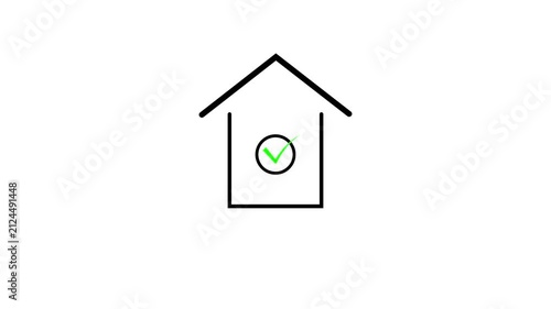 Minimalist house icon animation with a green check mark inside
