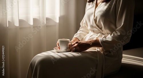 Woman in white sweater holding red gift wrapped box.