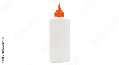White glue bottle with an orange cap for arts and crafts isolated on transparent background