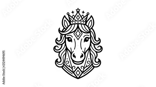 Obraz na plátně Majestic Horse Head with Crown and Ornate Details