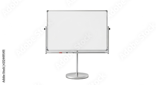 Empty whiteboard on a metal stand for office presentations isolated on transparent background