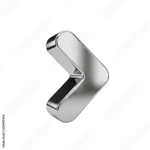 Shiny metallic silver chevron arrow icon isolated on transparent background