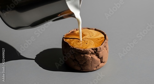 Milk pouring on coffee powder.
