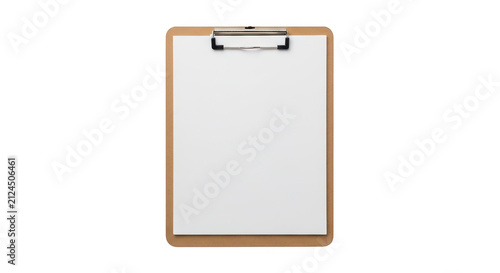 Wooden clipboard with a blank sheet of paper isolated on transparent background