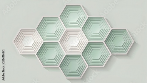 Abstract Hexagon Pattern  Layered Geometric Design with Subtle Shadowing and Pastel Color Palette