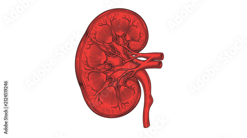 Isolated Red Anatomical Kidney Illustration