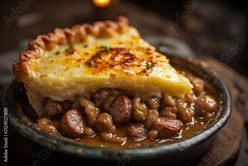 sausage and mash pie on a plate