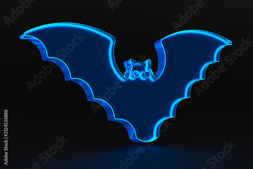 Neon symbol bat on dark background. 3D illustration