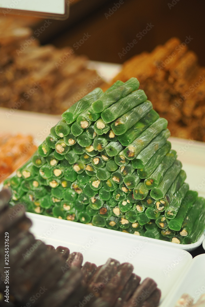 Fototapeta premium A pile of turkish delight selling at a market.