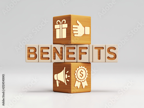 Wooden blocks spelling benefits word
