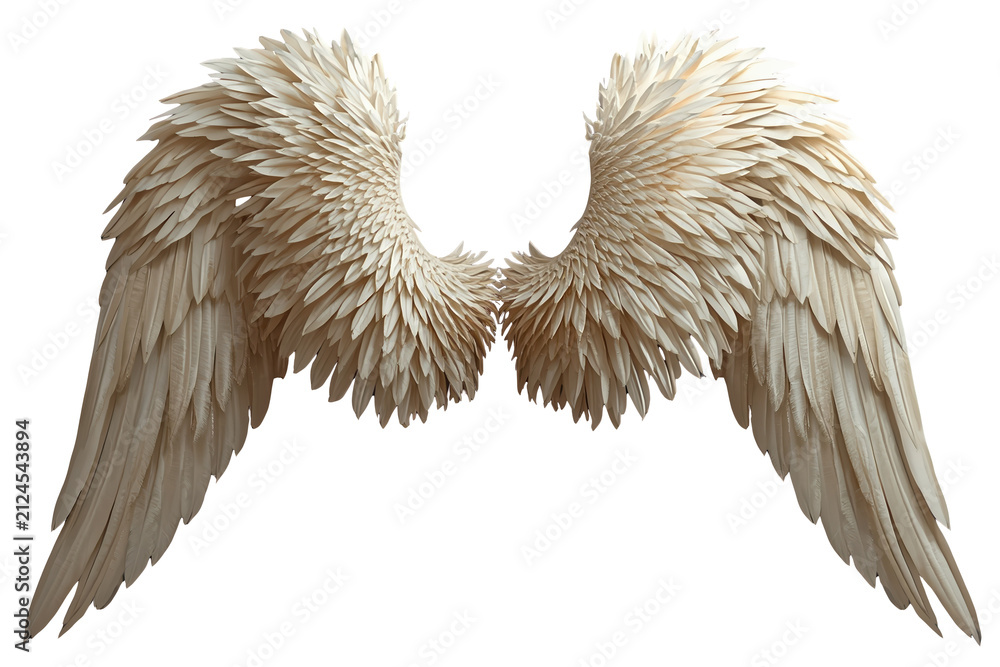 Obraz premium Large pair of open cream feathered angel wings