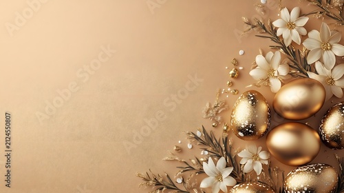 Elegant Golden Christmas Ornaments Hanging on Blurred Holiday Background