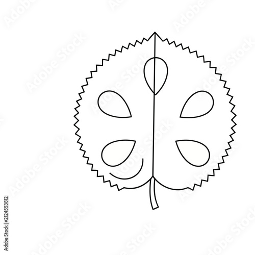 Stylized leaf outline with veins and seeds