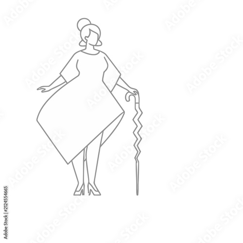 Woman with Cane Line Art