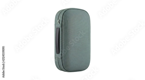 Bild auf Leinwand Compact grey rectangular travel case with zipper and png isolated on transparent