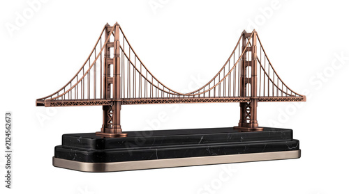 Golden gate bridge model on marble base architecture png isolated on transparent background