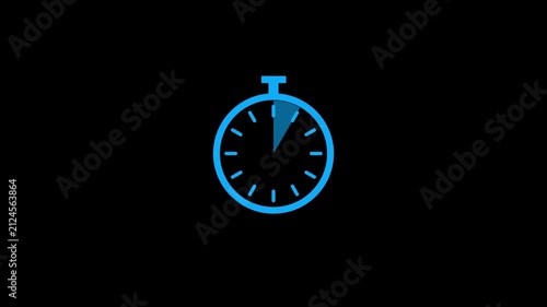stopwatch icon animation one minute duration on white background 4K resolution video. 1 minute timer counts hours minutes seconds in 60 seconds in