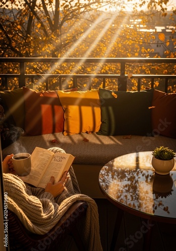 Golden Hour Serenity: Autumn's Embrace on a Cozy Balcony