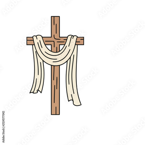 Wooden cross with draped cloth