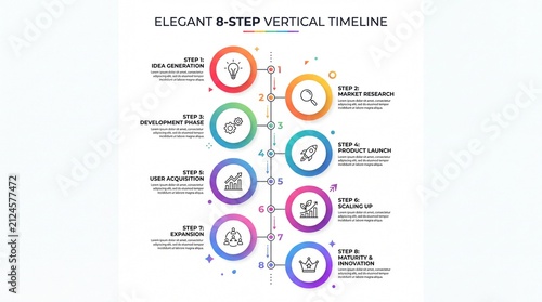 Elegant 8 step vertical timeline infographic design with infographic timeline business