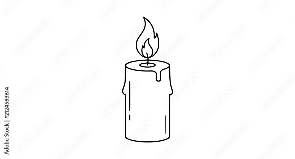 Obraz premium Burning Candle Outline Vector for Coloring Book Linear Candle Flame Icon Template