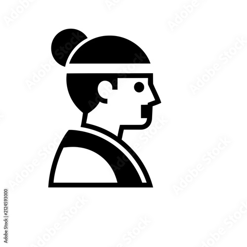 Stylized profile of a person with hair bun