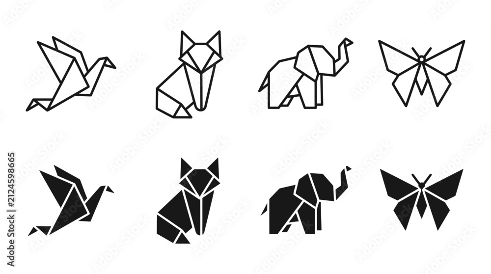 Obraz premium Minimalist origami animal figure collection with elephant butterfly geometric minimalist creative illustration
