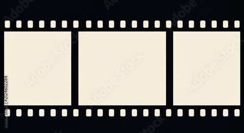 Vintage film strip with three blank frames against a black background