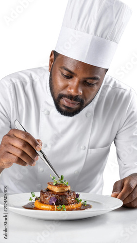 Professional Chef Plating Gourmet Steak Dish with Precision