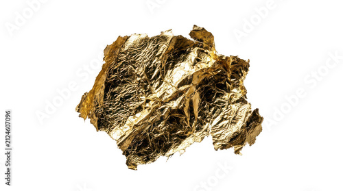 Crumpled gold leaf foil texture, metallic golden paper scrap with reflective surface, luxury decorative element for graphic design and craft isolated on Transparent Background