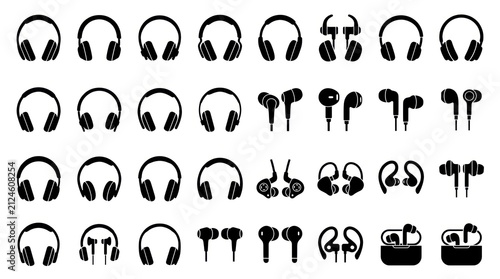 Collection of Various Headphone and Earphone Icons.
