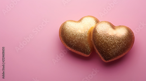 Golden Hearts on a Pink Background