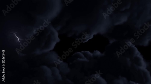 Dramatic Storm Clouds with Lightning Bolts Flashing in Dark Sky