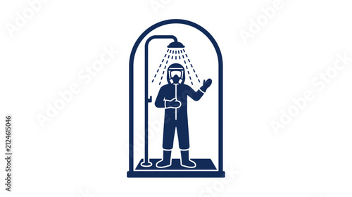 Fotografía Person in Hazmat Suit Decontaminating Under Shower Icon