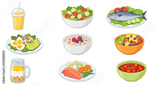 Fresh healthy meal prep bowls with vibrant vegetables and fruits. Colorful diet food containers for fitness and nutrition lifestyle.