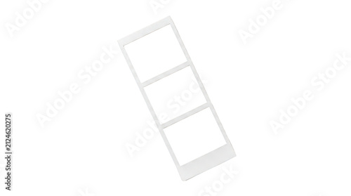 Photobooth strip frame, blank white vertical film template, three empty photo frames for collage, minimalist paper border for creative projects isolated on Transparent Background