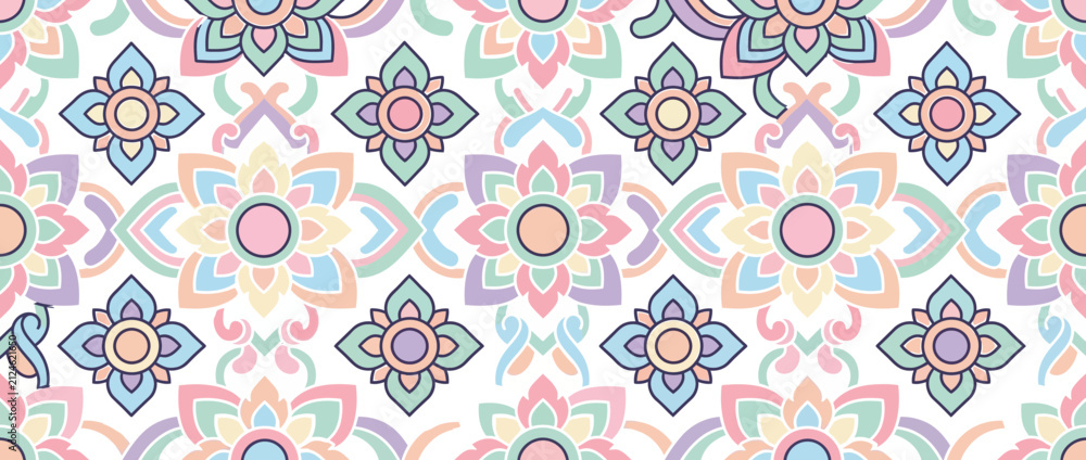 Obraz premium Pastel Mandala Pattern Design on Black Background