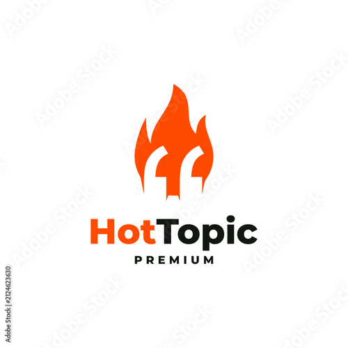 A modern minimalist logo featuring double quote marks integrated with a fire flame icon and the text Hot Topic PREMIUM. Ideal for news portals, podcasts, media companies, blogs, and public discussion 