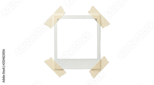 Polaroid photo frame, empty instant film border with adhesive tape, vintage square picture display, blank nostalgic memory placeholder for creative projects isolated on Transparent Background